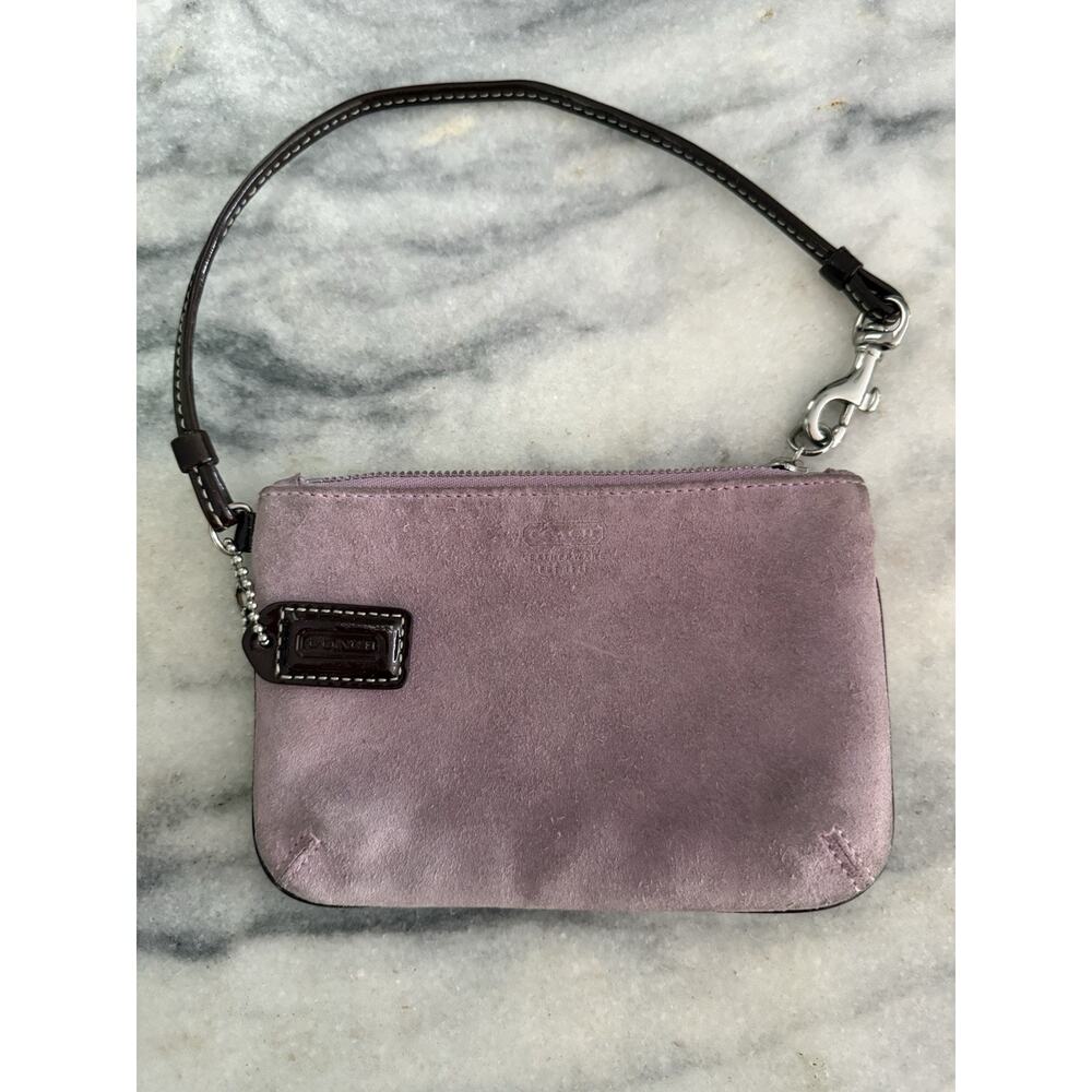Coach Suede Wristlet Pouch Pink Lilac Mini Bag Leather Strap Y2K Vintage - Picture 6 of 10
